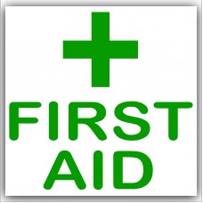 6 x First Aid-Green on White,External Self Adhesive Stickers-Medical,Health and Safety Signs